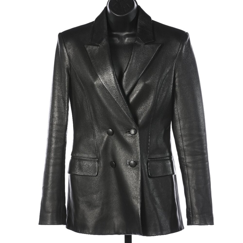 OFF-WHITE Black Double Breasted Leather Blazer